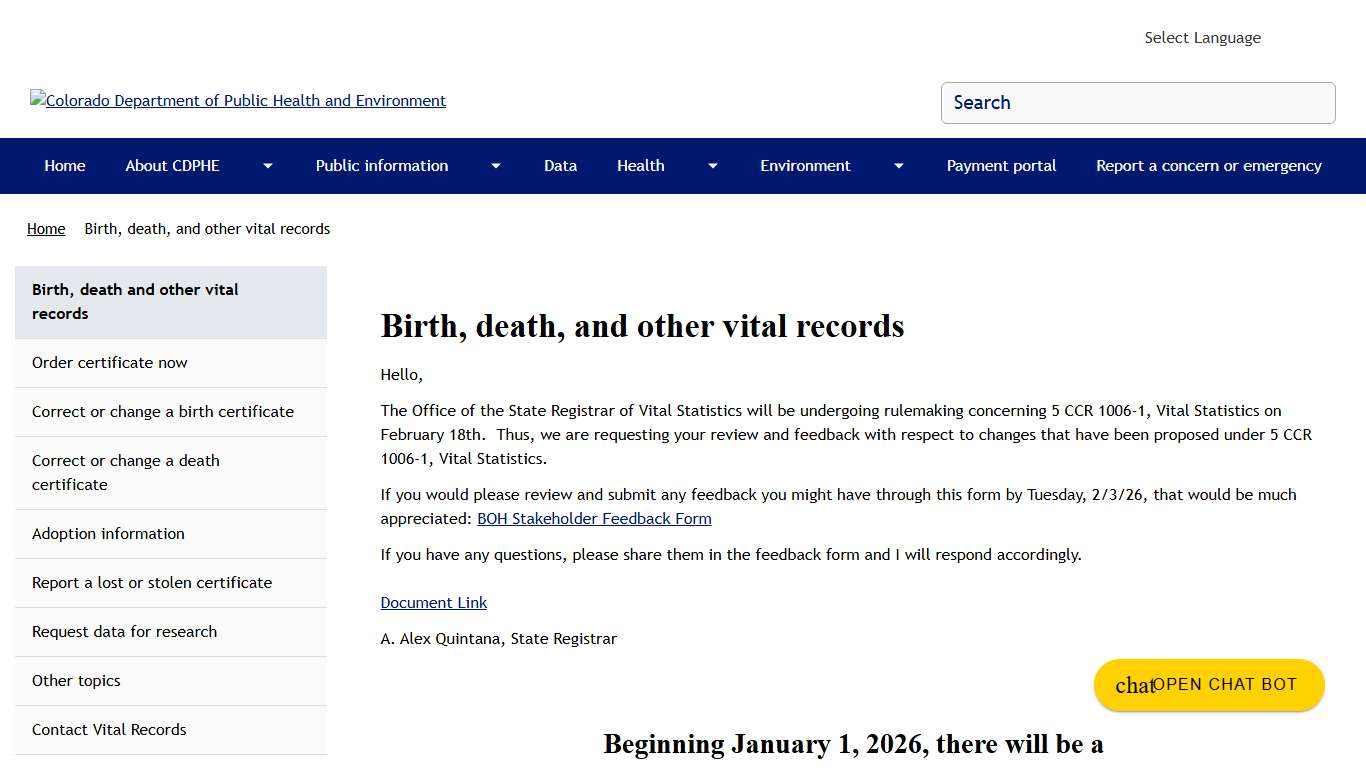 Birth, death, and other vital records Colorado Department of Public Health and Environment