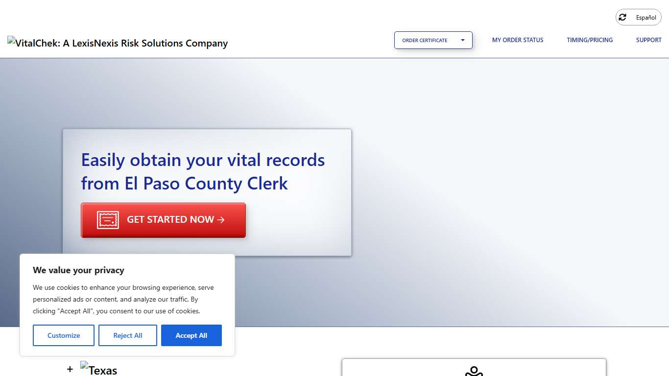 El Paso County Clerk (TX) Order Certificates - VitalChek